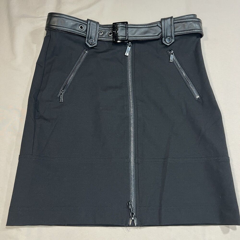 Karl Lagerfeld Paris Women’s Black Zip-Front Mini Skirt with Belt - Size 4